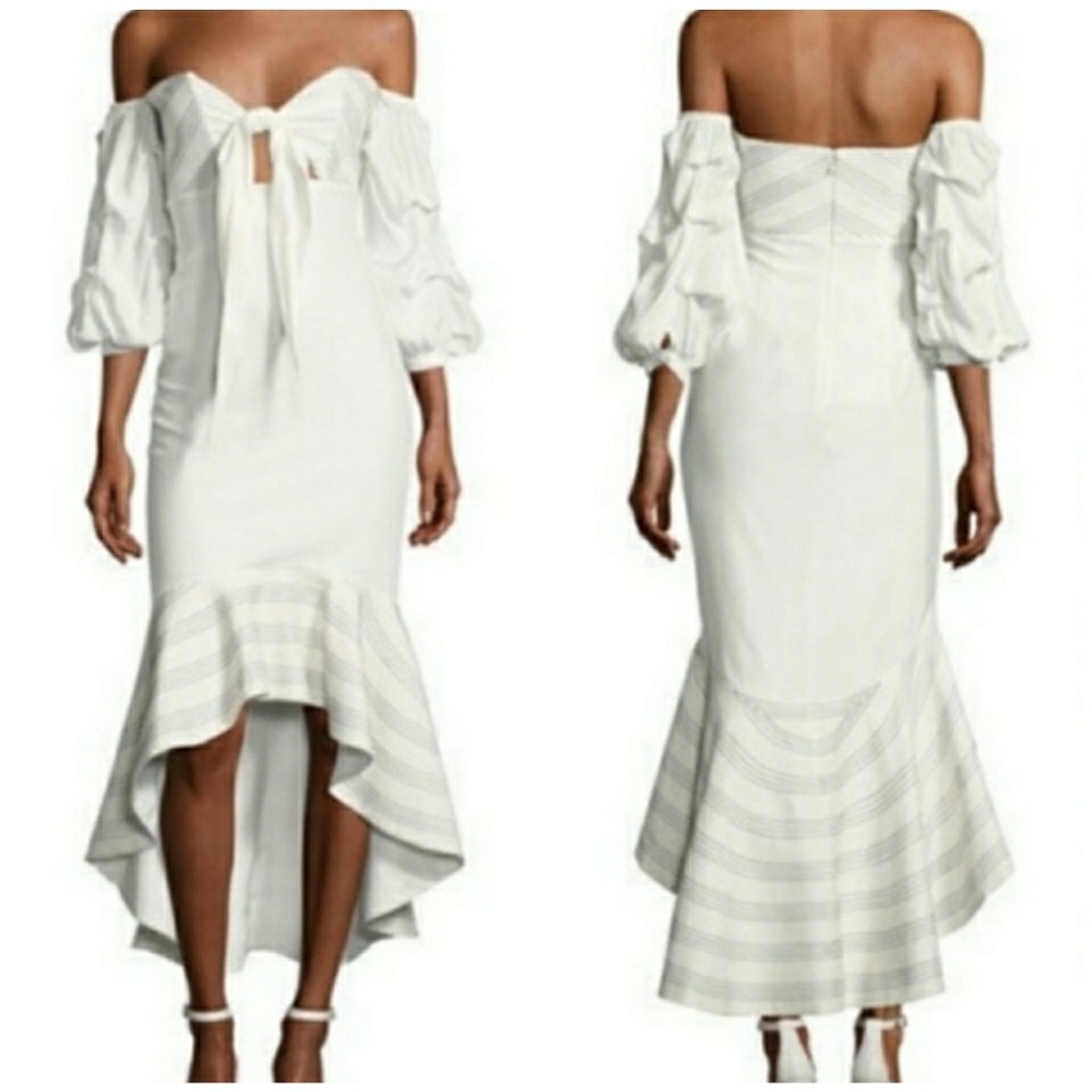 Zuki Off-The-Shoulder Flounce Hem Silk Dre… - Picture 10 of 11